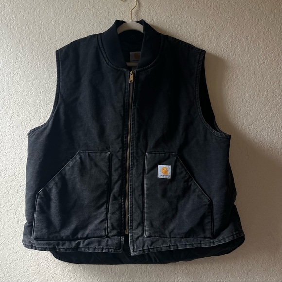 Carhartt Other - black duck canvas 2x vest lined work farmer western hipster full zip denim